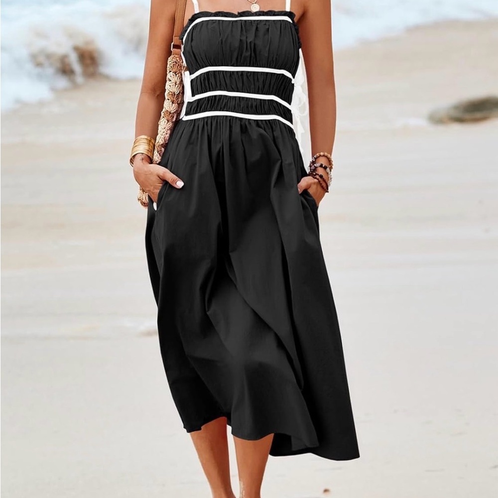 Chic Black Maxi Dress with White Accents